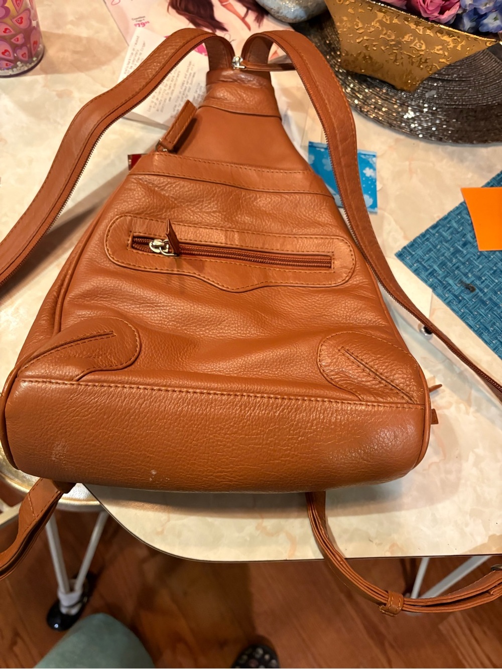 Paul & Taylor Teardrop shaped leather backpack purse new